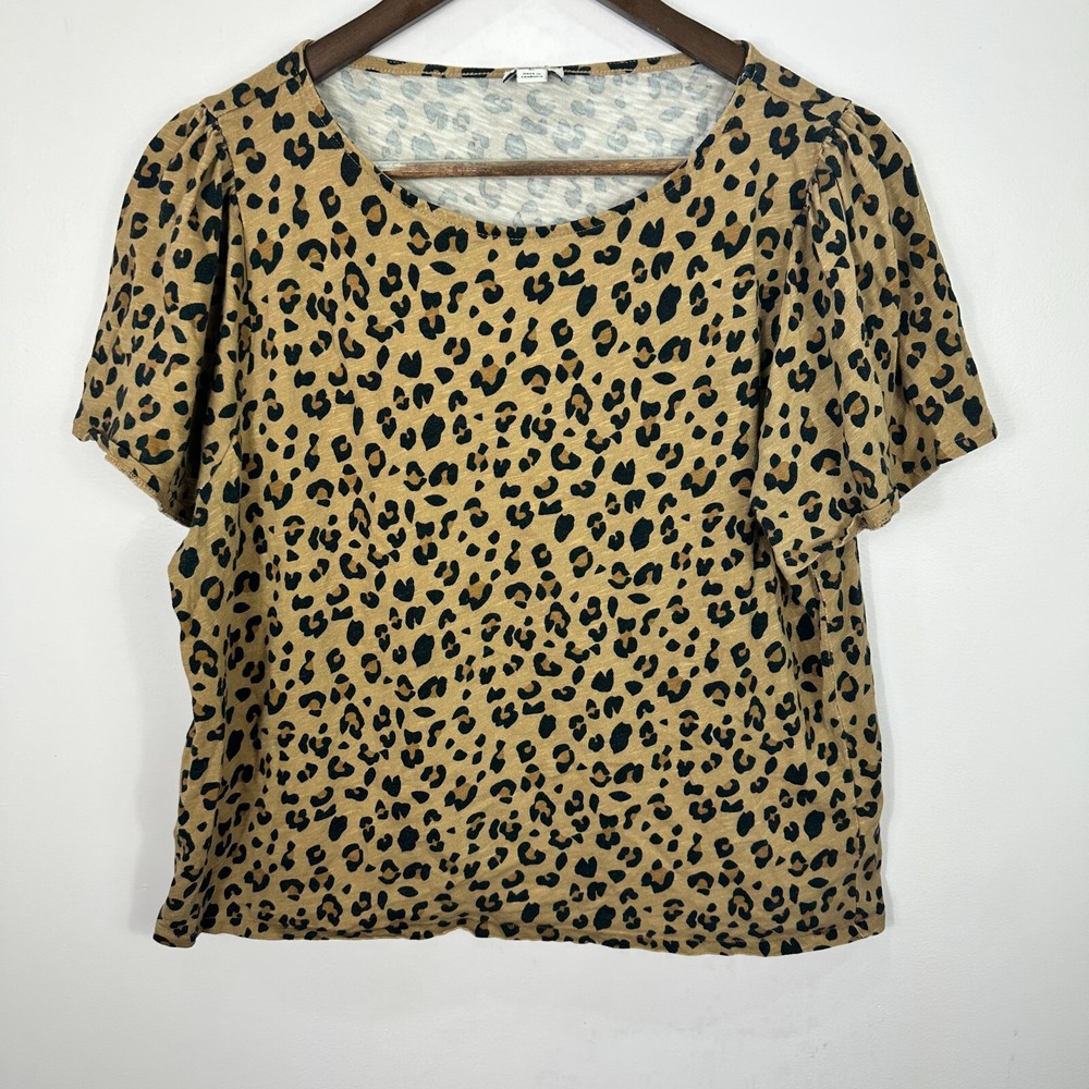 J.Crew Cheetah Animal Print Top Womens Large Brown Short Sleeve Mob Wife Indie